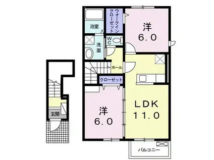 カーサ・エヴァII(2LDK/2階)の間取り写真