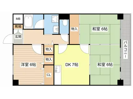 グリーン茨木(3DK/6階)の間取り写真