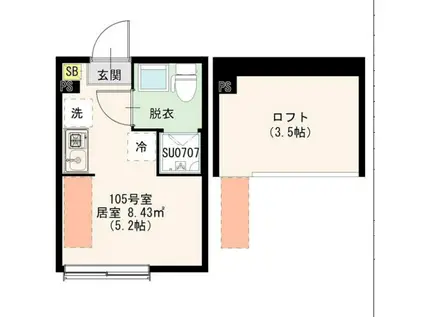 ハーモニーテラス若宮VII(ワンルーム/1階)の間取り写真