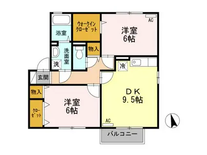 ハピネス山田 B(2DK/2階)の間取り写真