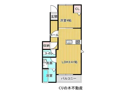 ルミウス延喜C棟(1LDK/1階)の間取り写真