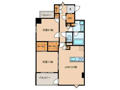 シリウス大濠(2LDK/2階)の間取り写真