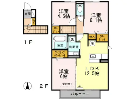 D-ROOM香椎駅・壱番館(3LDK/2階)の間取り写真
