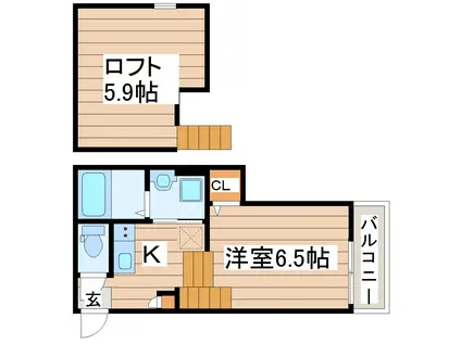ハーモニーテラス宮城野原(1K/1階)の間取り写真