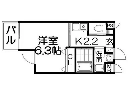 ハッピーアウル(1K/5階)の間取り写真