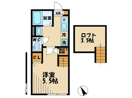 ARBOR BLUE DUO(1K/1階)の間取り写真