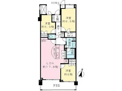 エストライフつつじヶ丘-五番館(3LDK/1階)の間取り写真