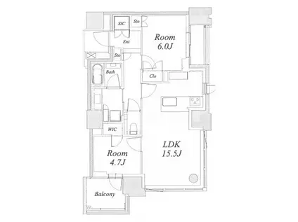 グランドメゾン名古屋駅(2LDK/6階)の間取り写真