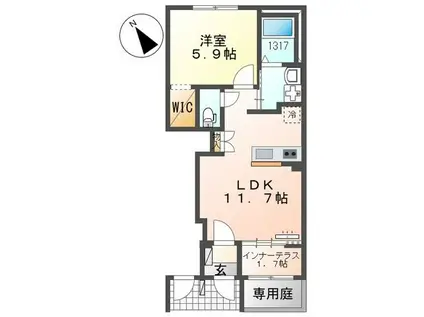 グランノアール青葉(1LDK/1階)の間取り写真