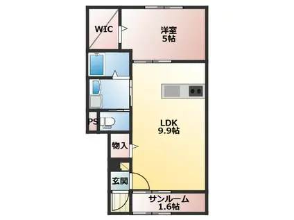 ヒッポ阿方 A棟(1LDK/1階)の間取り写真