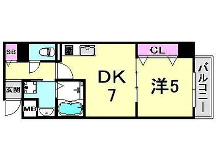 フォレ・リビエール磯辺通(1DK/9階)の間取り写真