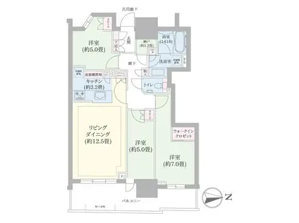 幕張ベイパーク ライズゲートタワー(3LDK/36階)の間取り写真