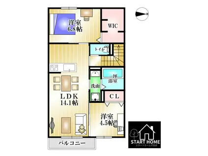 オリエンタルコート南田宮(2LDK/2階)の間取り写真