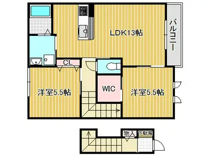 ピアコートII(2LDK/2階)の間取り写真