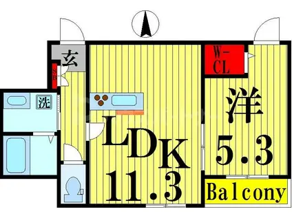 ウイングコート(1LDK/2階)の間取り写真