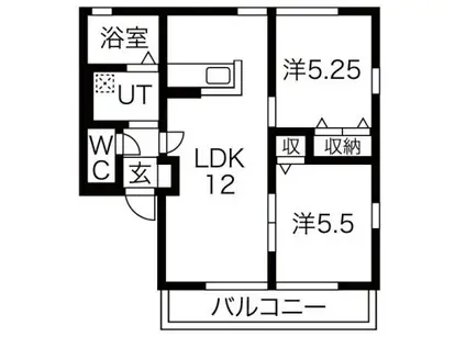 エリシアIII(2LDK/1階)の間取り写真