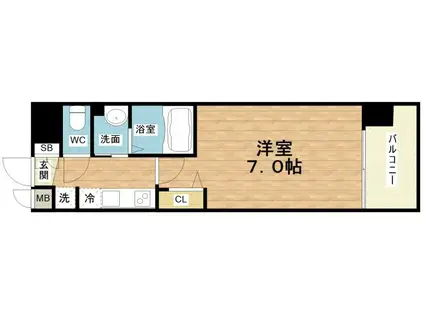 LUXE大阪城南(1K/13階)の間取り写真