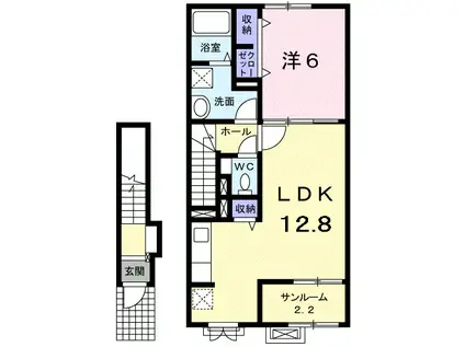 グランデ フィオーレ 木園 B 1LDKS(1LDK/2階)の間取り写真