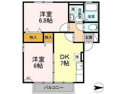 パルカヤクラB棟(2DK/2階)の間取り写真