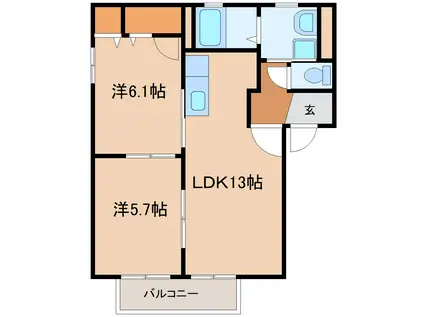 ノースサイドヴィラ(2LDK/2階)の間取り写真