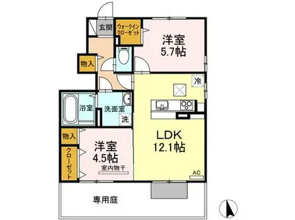 ルミエールC棟(2LDK/1階)の間取り写真