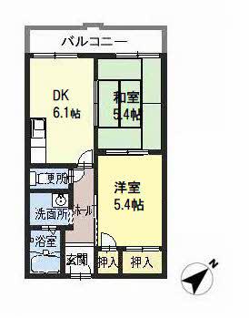 グリーンファンタン(2DK/2階)の間取り写真