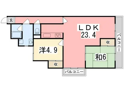 エクレール東辻井(2LDK/4階)の間取り写真