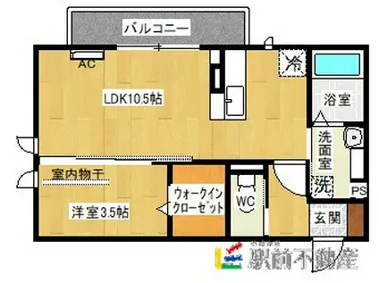 ハッピーライトM(1LDK/2階)の間取り写真
