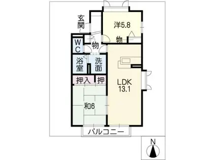 セピアコート B棟(2LDK/1階)の間取り写真