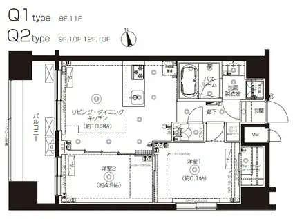 ZOOM府中(2LDK/11階)の間取り写真