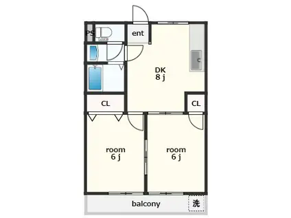 ハピネス鴨島(2DK/3階)の間取り写真