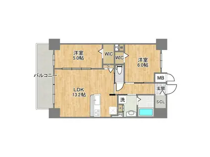 ふぁみーゆ平野(2LDK/5階)の間取り写真