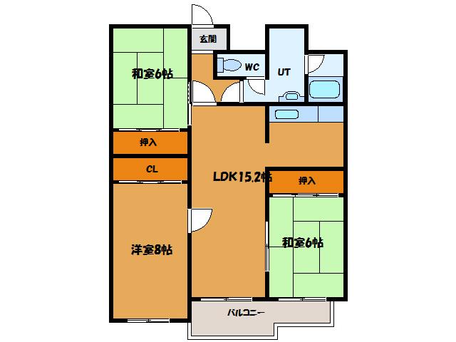 グロリアハイツ若松(3LDK/4階)の間取り写真