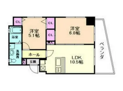 セレブコート木川(2LDK/5階)の間取り写真