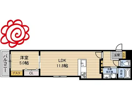 キナリエ徳庵北館(1LDK/2階)の間取り写真