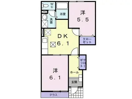 チェリークイーン(2DK/1階)の間取り写真