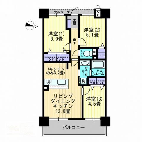 アルファライフ松島公園II(3LDK/2階)の間取り写真
