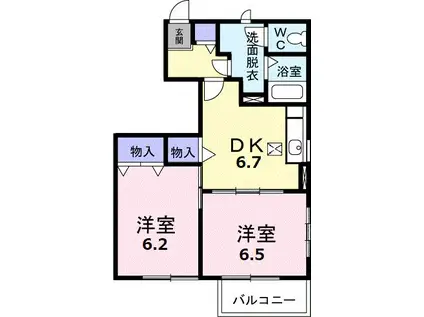 エスポワールB 犬伏新町(2DK/1階)の間取り写真