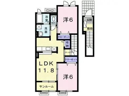 ピュアファミーユB(2LDK/2階)の間取り写真