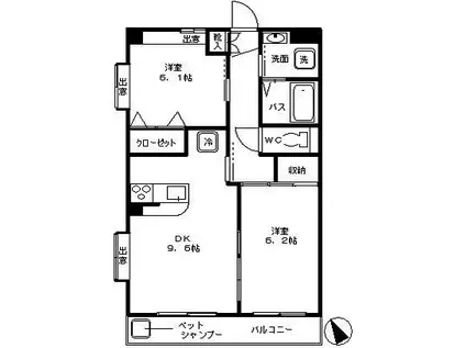 エーデルハイム高美(2LDK/1階)の間取り写真
