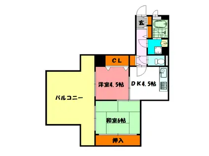 ライオンズマンション西江井島(2DK/1階)の間取り写真