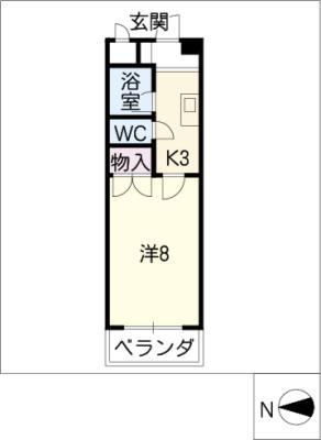 ヴューヒルス植田(1K/2階)の間取り写真