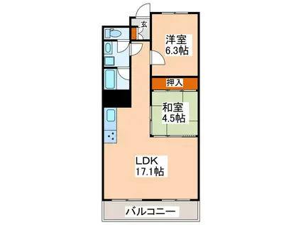 シャトー白山(2LDK/3階)の間取り写真