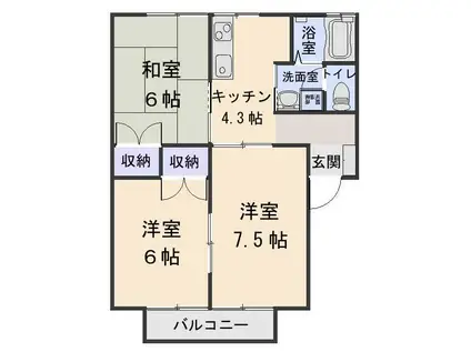 メゾンドブリックI(3K/2階)の間取り写真