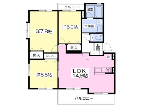 エスポワール松園A(3LDK/1階)の間取り写真