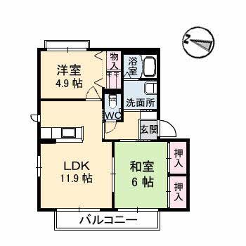 ヴェルデホンダ参番館(2LDK/1階)の間取り写真
