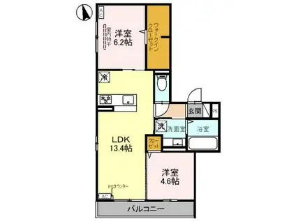 コンフォータブル武庫川(2LDK/1階)の間取り写真