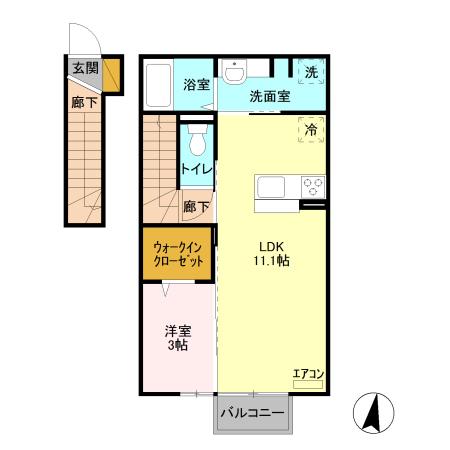 ルミエール陽南(1LDK/2階)の間取り写真