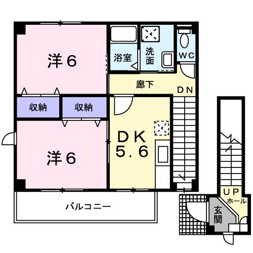 エスポアール・ハイム(2DK/2階)の間取り写真
