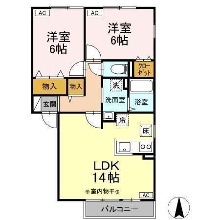 パルアモーレ A棟(2LDK/1階)の間取り写真
